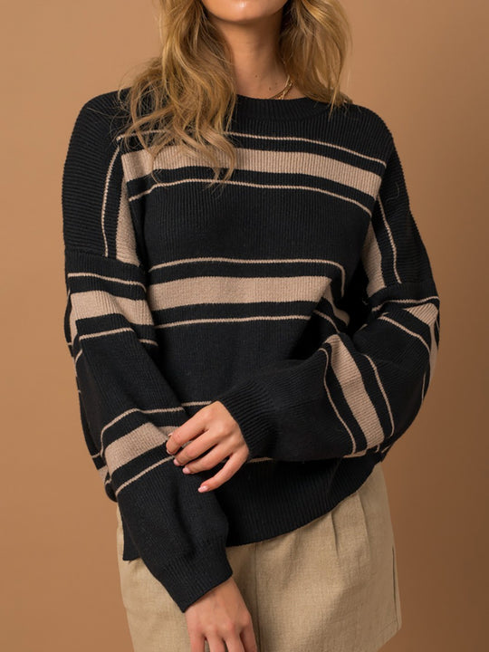 Damen lässiger Pullover mit modernen Streifen Heidi-Mode