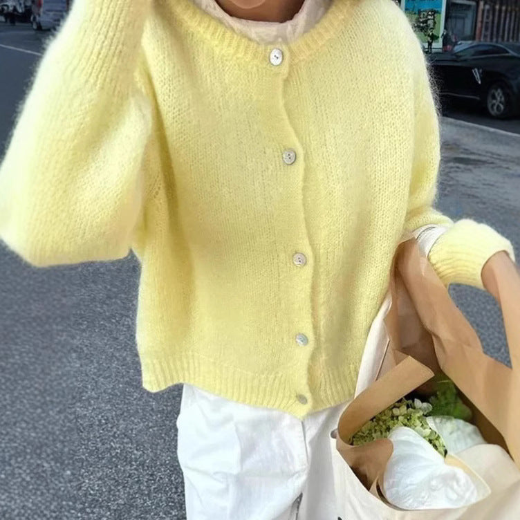 Damen Lockere Strickjacke mit Knopfleiste und weichem Faserdesign Heidi-Mode