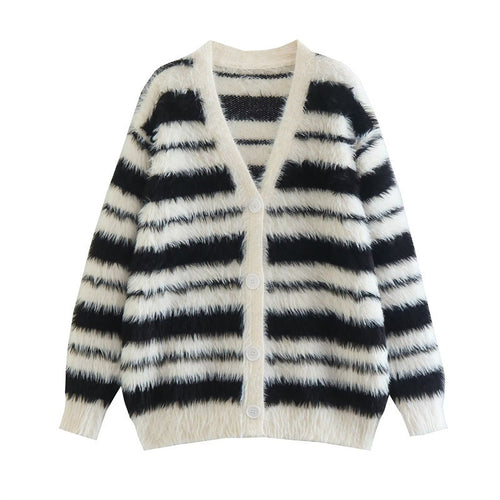 Damen Gemütlicher Strickcardigan mit modernem Streifenmuster und weichem Material Heidi-Mode
