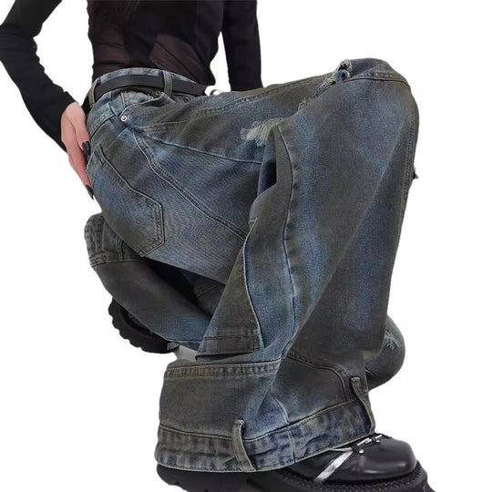 Damen Extrem weit geschnittene Jeans mit modischen Distressed-Details Heidi-Mode