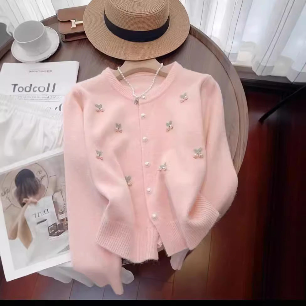 Damen Elegante Strickjacke mit floralen Applikationen Heidi-Mode