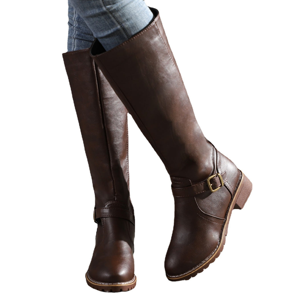 Damen Modische Stiefel mit eleganter Schnalle und robustem Profil Heidi-Mode