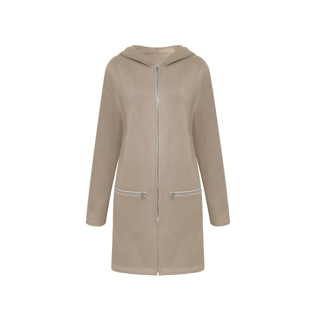 Damen Lange Strickjacke mit durchgehendem Reißverschluss und praktischen Taschen Heidi-Mode