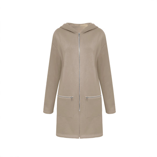 Damen Lange Strickjacke mit durchgehendem Reißverschluss und praktischen Taschen Heidi-Mode