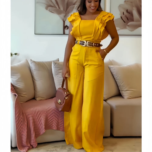 Damen eleganter Jumpsuit mit voluminösen Rüschendetails Heidi-Mode