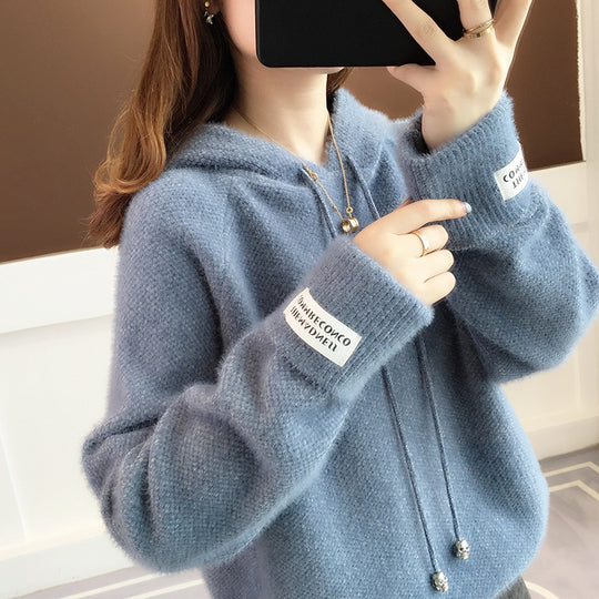 Damen Kuscheliger Hoodie mit Kordelzug und hohem Kragen Heidi-Mode