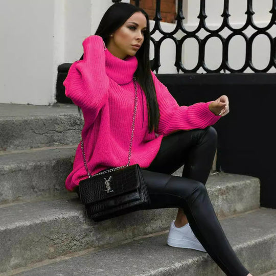 Damen Oversized Strickpullover mit hohem Kragen und modernem Schnitt Heidi-Mode