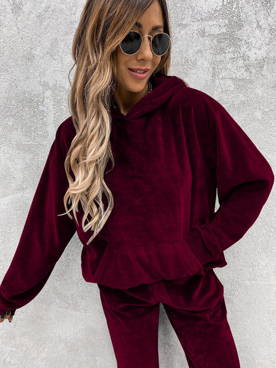 Damen modischer Fleece-Hoodie mit elastischem Saum und Kängurutasche Heidi-Mode