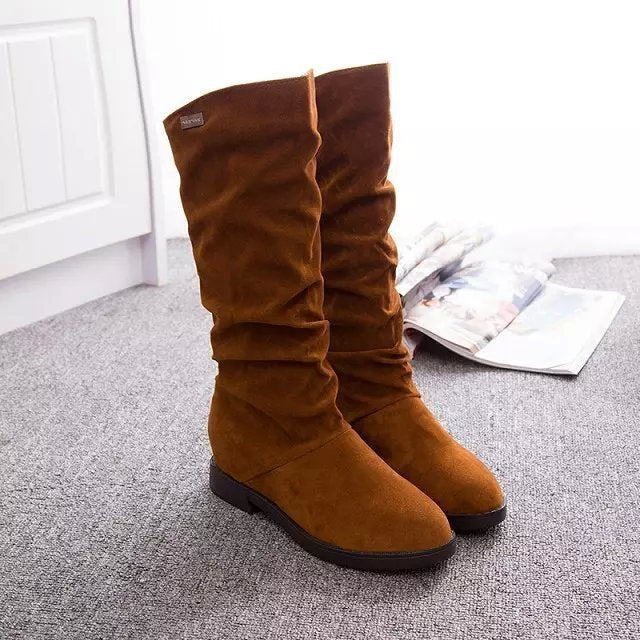 Damen Overkneestiefel aus weichem Wildlederimitat mit elegantem Falten-Design und rutschfester Sohle Heidi-Mode