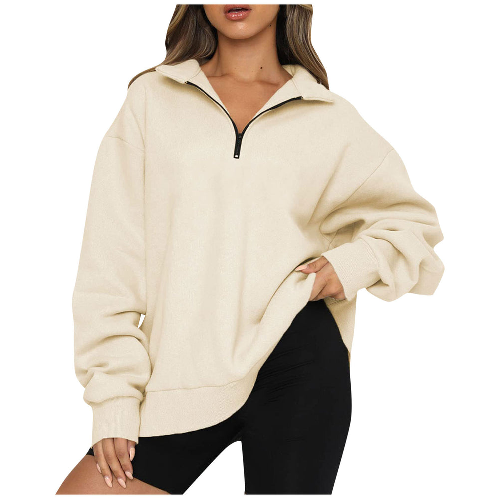 Damen modischer Oversized Pullover mit kurzem Reißverschluss und lässigen Ärmeln Heidi-Mode
