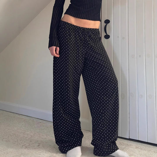 Damen Weite Hosen mit elastischem Bund und stilvollem Punktmuster Heidi-Mode