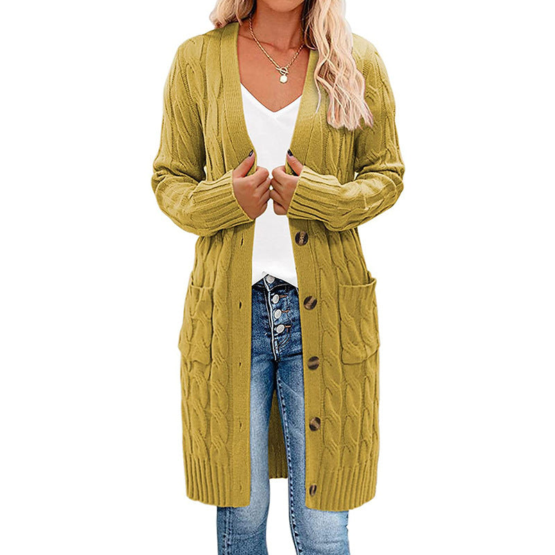 Damen Strickjacke mit asymmetrischem Zopfmuster und praktischen Taschen Heidi-Mode
