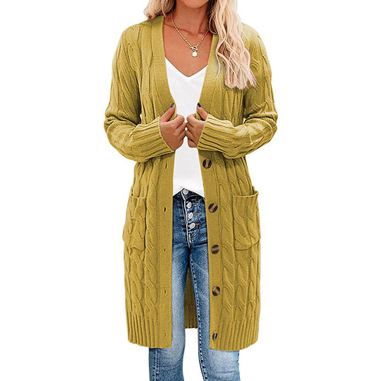 Damen Strickjacke mit asymmetrischem Zopfmuster und praktischen Taschen Heidi-Mode