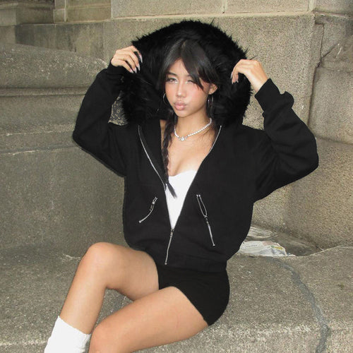 Damen warme Sweatjacke mit abnehmbarem Kunstfellkragen Heidi-Mode