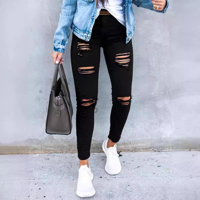 Damen Skinny Jeans mit modischen Rissen Heidi-Mode