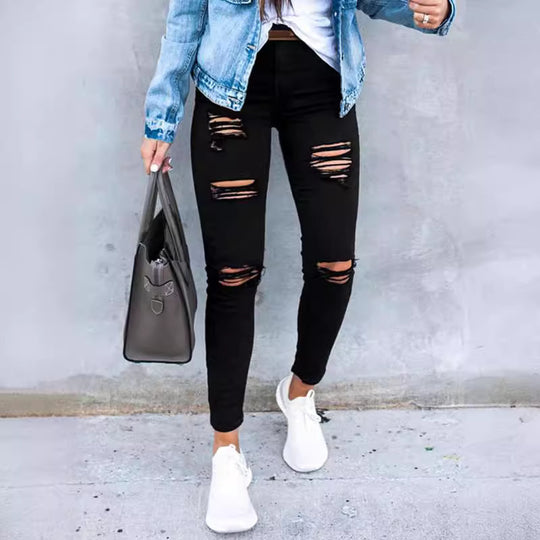 Damen Skinny Jeans mit modischen Rissen Heidi-Mode