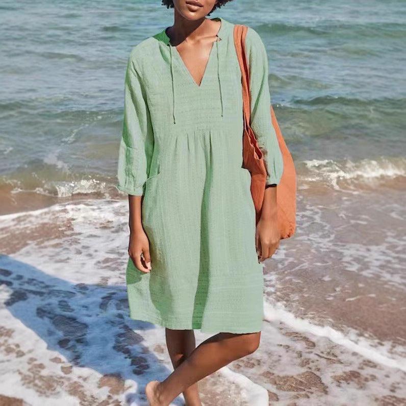 Damen lässiges Sommerkleid mit Kapuze und Taschen Heidi-Mode