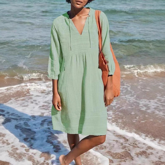 Damen lässiges Sommerkleid mit Kapuze und Taschen Heidi-Mode