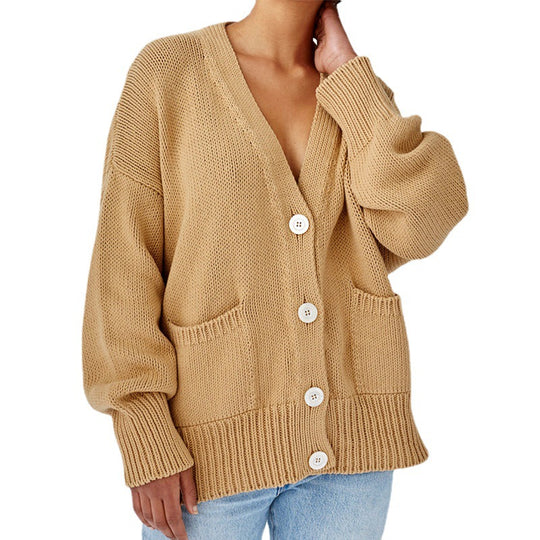 Damen Oversized Strickjacke mit Taschen und V-Ausschnitt Heidi-Mode