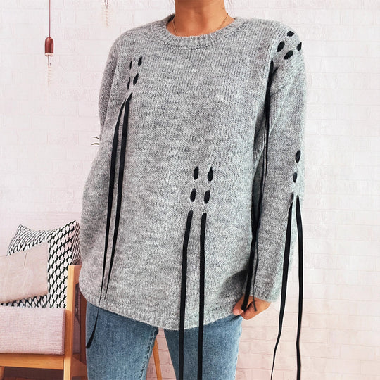 Damen modischer Oversize-Pullover mit einzigartigen Schnürdetails Heidi-Mode