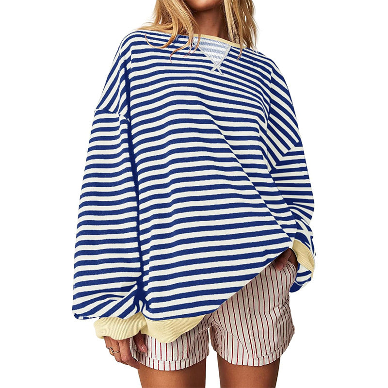 Damen Bequeme Streifenpulli mit Raglanärmeln und elastischen Bündchen Heidi-Mode