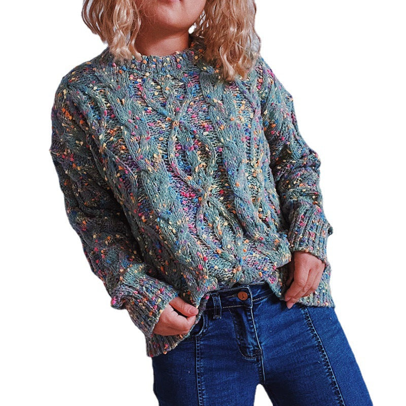 Damen grob gestrickter Pullover mit bunten Akzenten und lässigem Schnitt Heidi-Mode