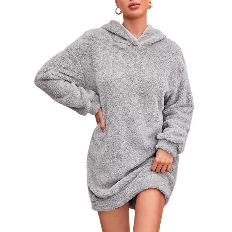 Damen Kuscheliger Oversize-Hoodiekleid aus weichem Fleece Heidi-Mode