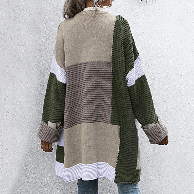Damen lässige Strickjacke mit geometrischem Muster und offenen Ärmeln Heidi-Mode