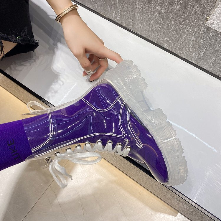Damen trendige Stiefeletten im transparenten Design mit knalligem Detail Heidi-Mode