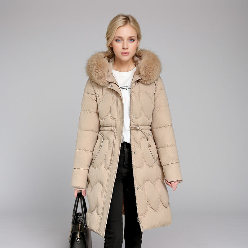 Damen modischer Puffer-Mantel mit abnehmbarem Kunstfellkragen und taillierbarem Gummizug Heidi-Mode