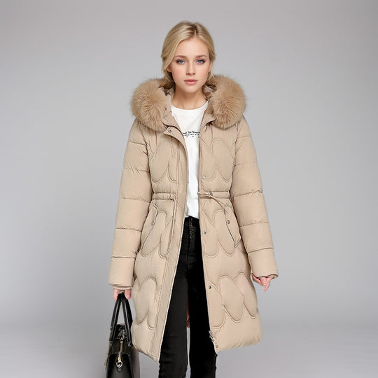 Damen modischer Puffer-Mantel mit abnehmbarem Kunstfellkragen und taillierbarem Gummizug Heidi-Mode