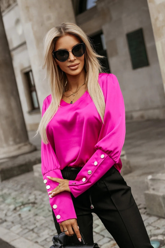 Damen gehobenes Oberteil mit eleganten Knopfdetails Heidi-Mode