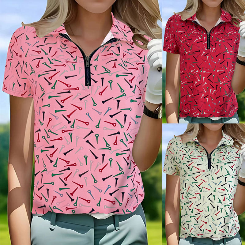 Damen Golfpolo mit modernem Reißverschluss und lebhaftem Design Heidi-Mode
