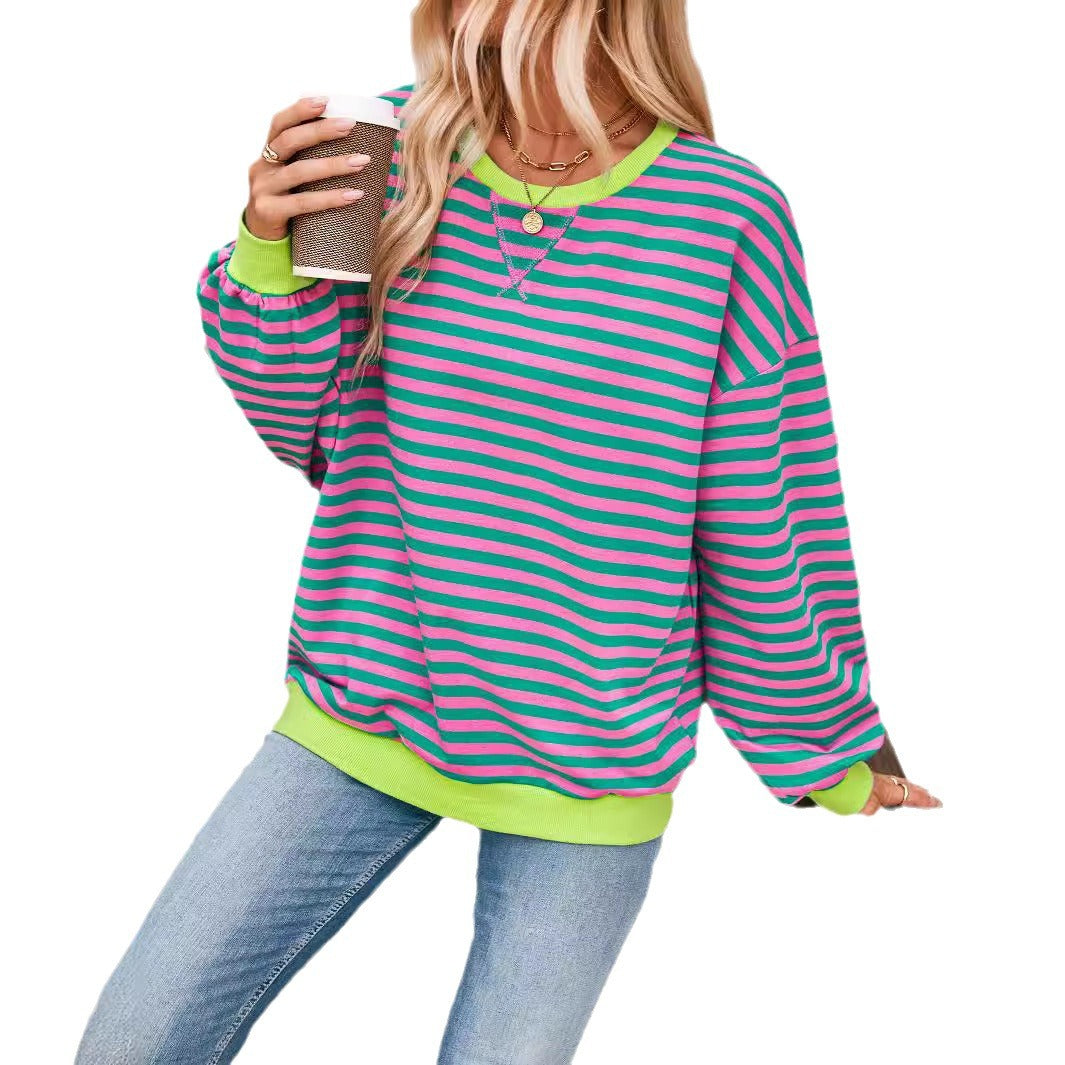 Damen Lässiger Sweatshirt mit bunten Streifen und weitem Schnitt Heidi-Mode