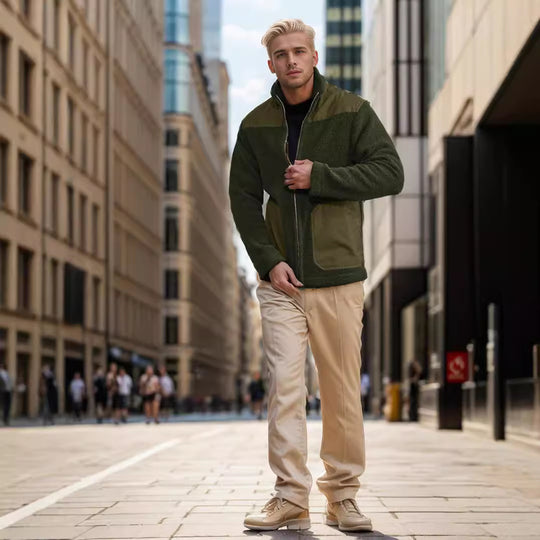 Herren Fleecejacke mit hohem Kragen und praktischen Taschen Heidi-Mode