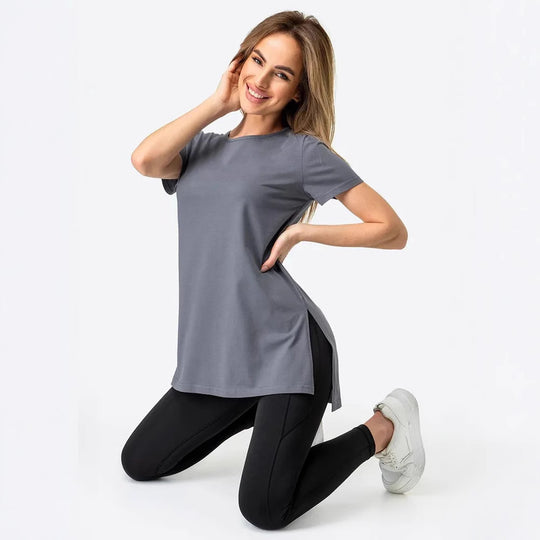 Damen Sportliches Longshirt mit seitlichen Schlitzen Heidi-Mode