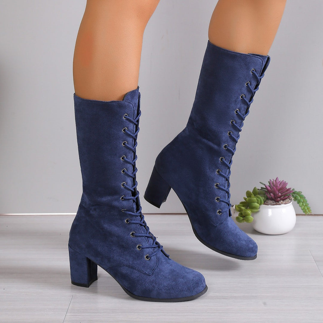 Damen Elegante Schnürstiefel mit hohem Absatz und modischem Design Heidi-Mode