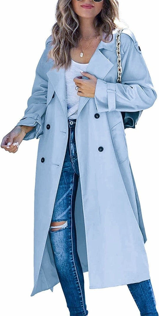 Damen Klassiker Trenchcoat mit Taillengürtel und tiefen Taschen Heidi-Mode