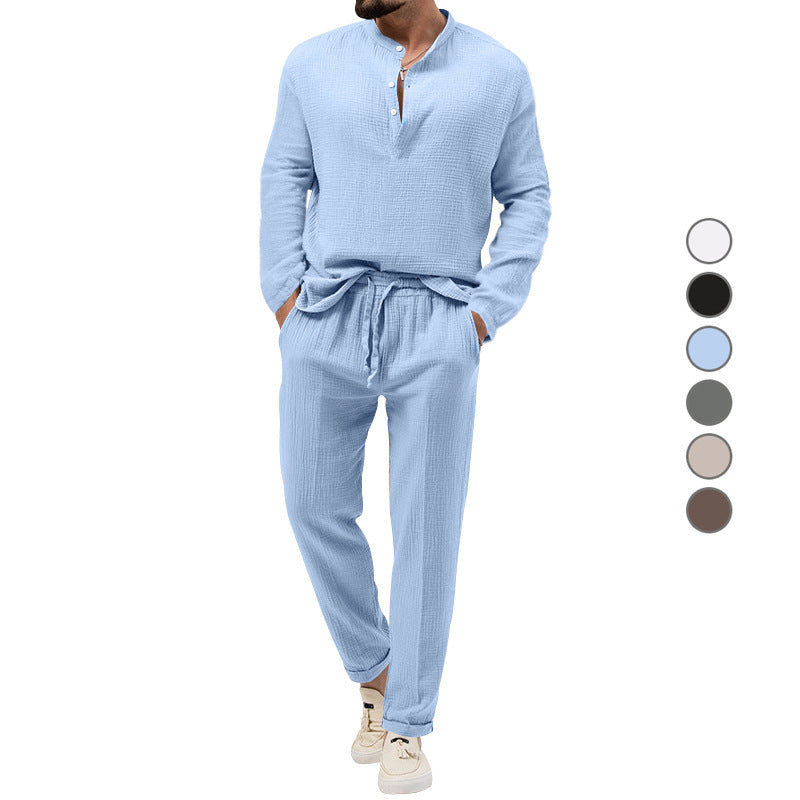 Herren Freizeit-Set aus atmungsaktivem Material mit Knopfleiste und elastischem Bund Heidi-Mode