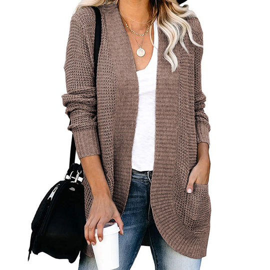 Damen lässige Strickjacke mit offenen Ärmeln und praktischen Taschen Heidi-Mode