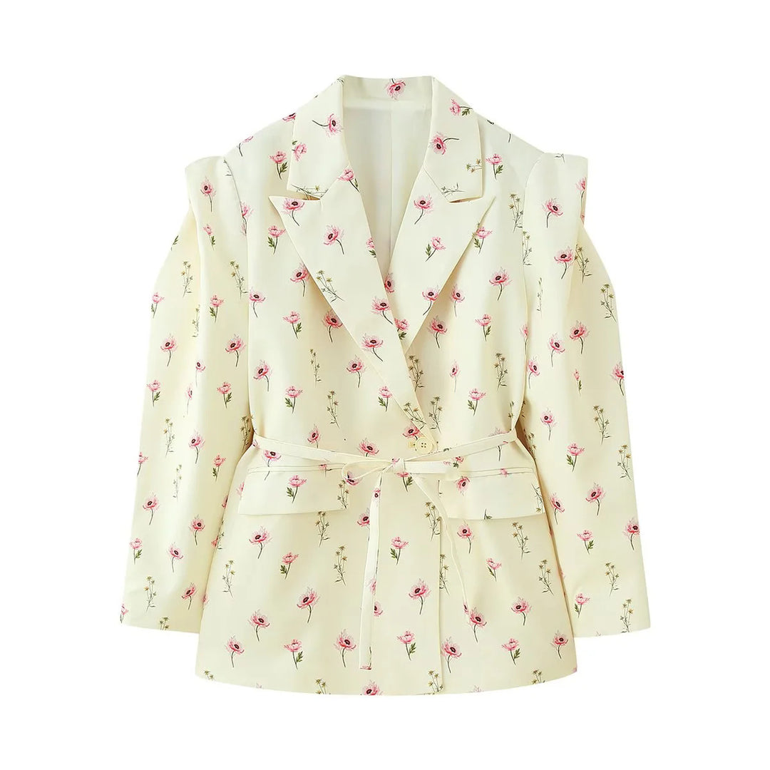 Damen Blazerjacke mit breiten Schultern und taillierbarem Gürtel Heidi-Mode