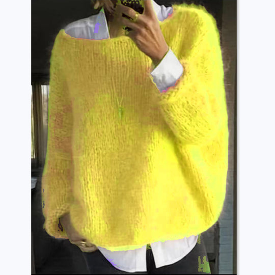 Damen kuscheliger Oversized Pullover mit U-Boot-Ausschnitt Heidi-Mode