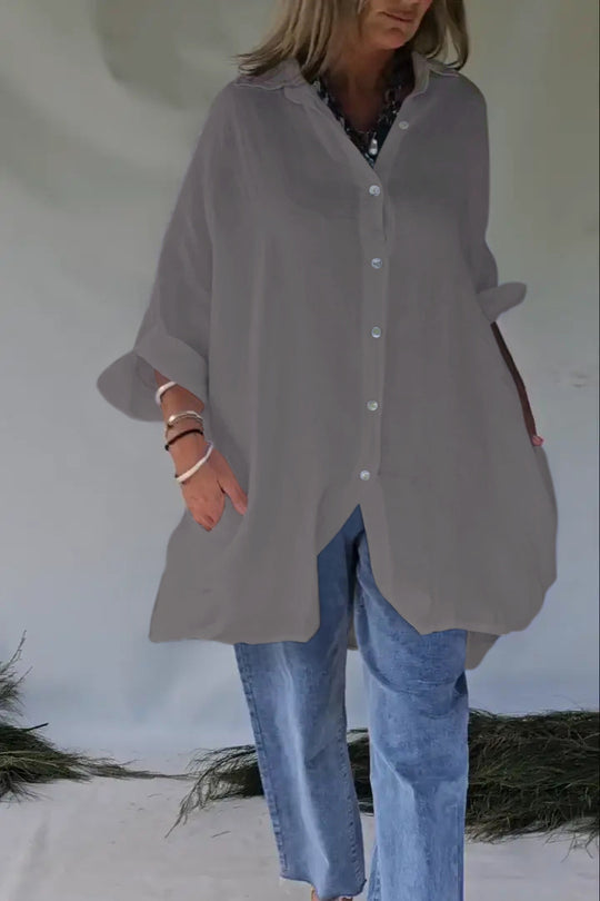 Damen Übergröße Bluse mit lässigem Schnitt und Druckknopfverschluss Heidi-Mode