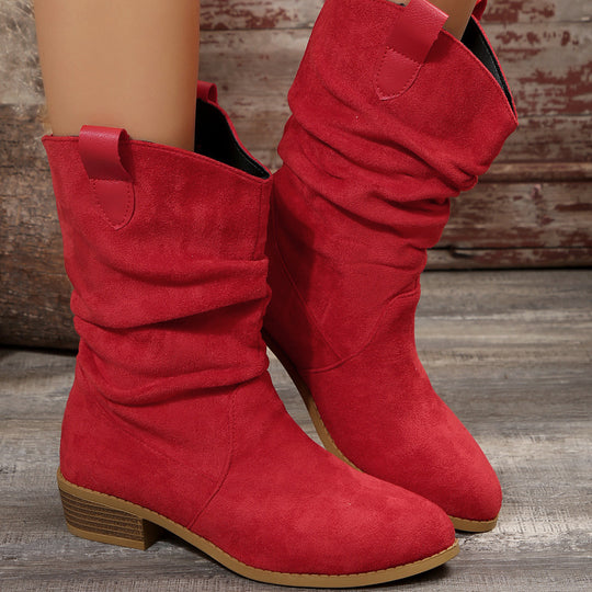 Damen Stiefel im lässigen Wildleder-Look mit elastischem Schaft und bequemem Blockabsatz Heidi-Mode