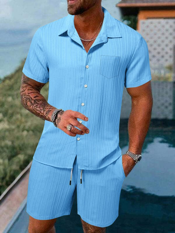 Herren Kurzarm Hemd und Shorts Set mit strukturiertem Design Heidi-Mode