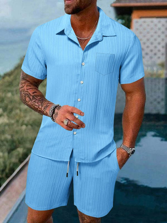 Herren Kurzarm Hemd und Shorts Set mit strukturiertem Design Heidi-Mode