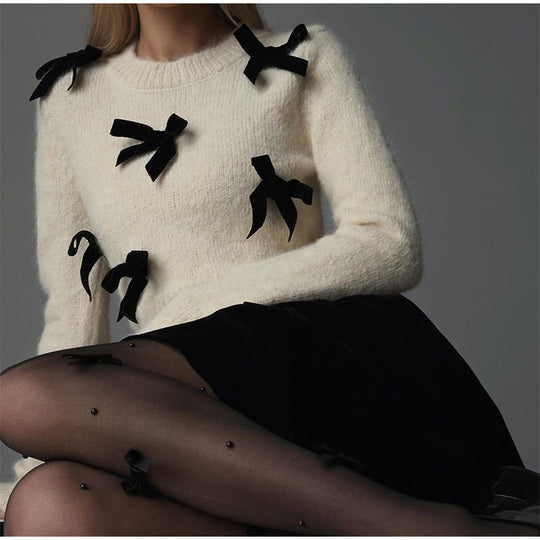 Damen Strickpullover mit verspielten Schleifendetails Heidi-Mode