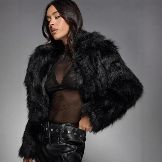 Damen Modische Kurzjacke mit glamourösem Kunstfell Heidi-Mode