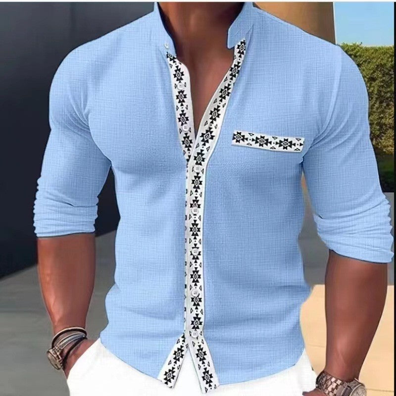 Herren Modische Langarmbluse mit dekorativem Kragen und edlem Design Heidi-Mode