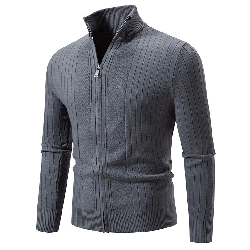 Herren stylische Strickjacke mit hohem Stehkragen und modischem Reißverschluss Heidi-Mode